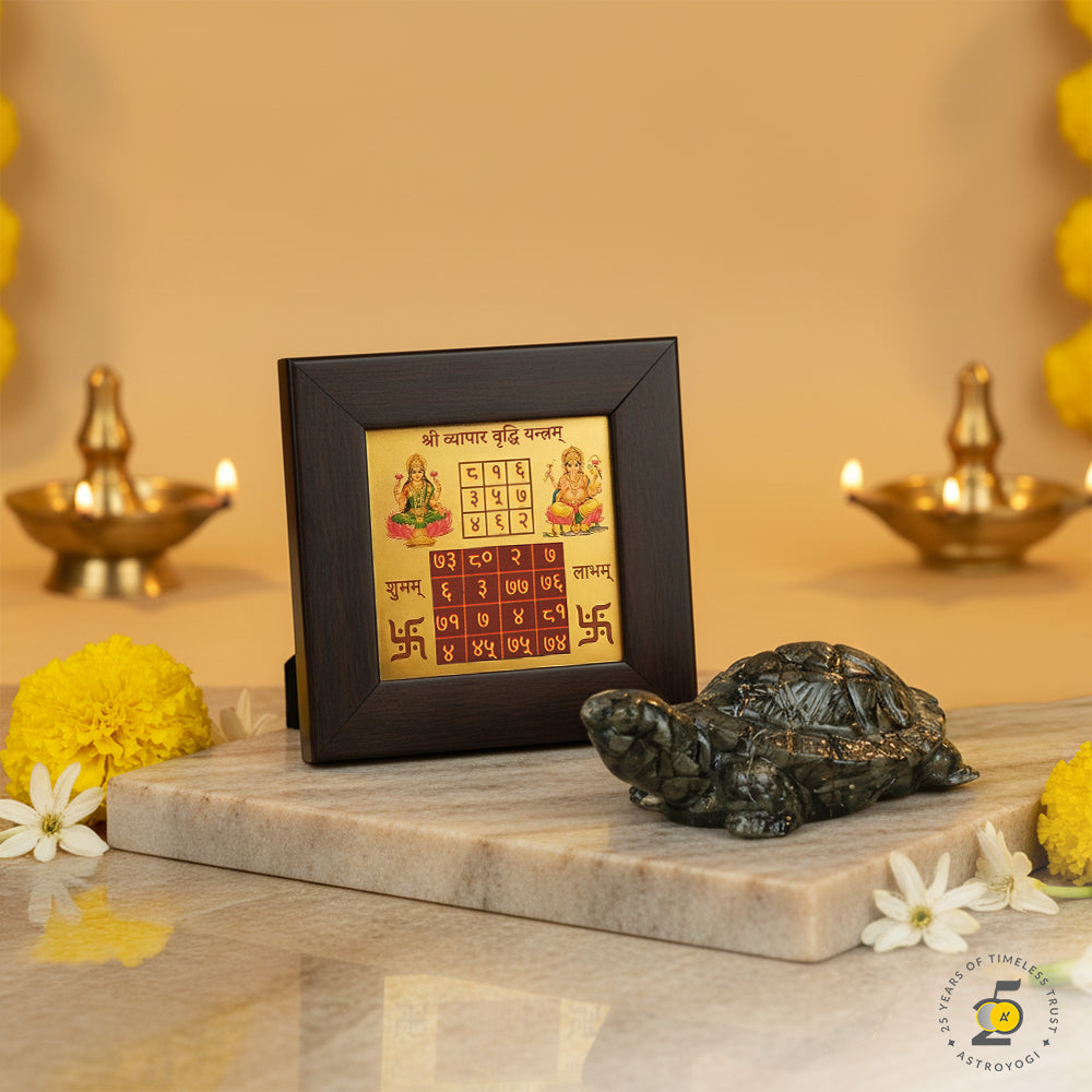 Pyrite Tortoise with Vyapar Vriddhi Yantra Combo for Wealth & Business Growth