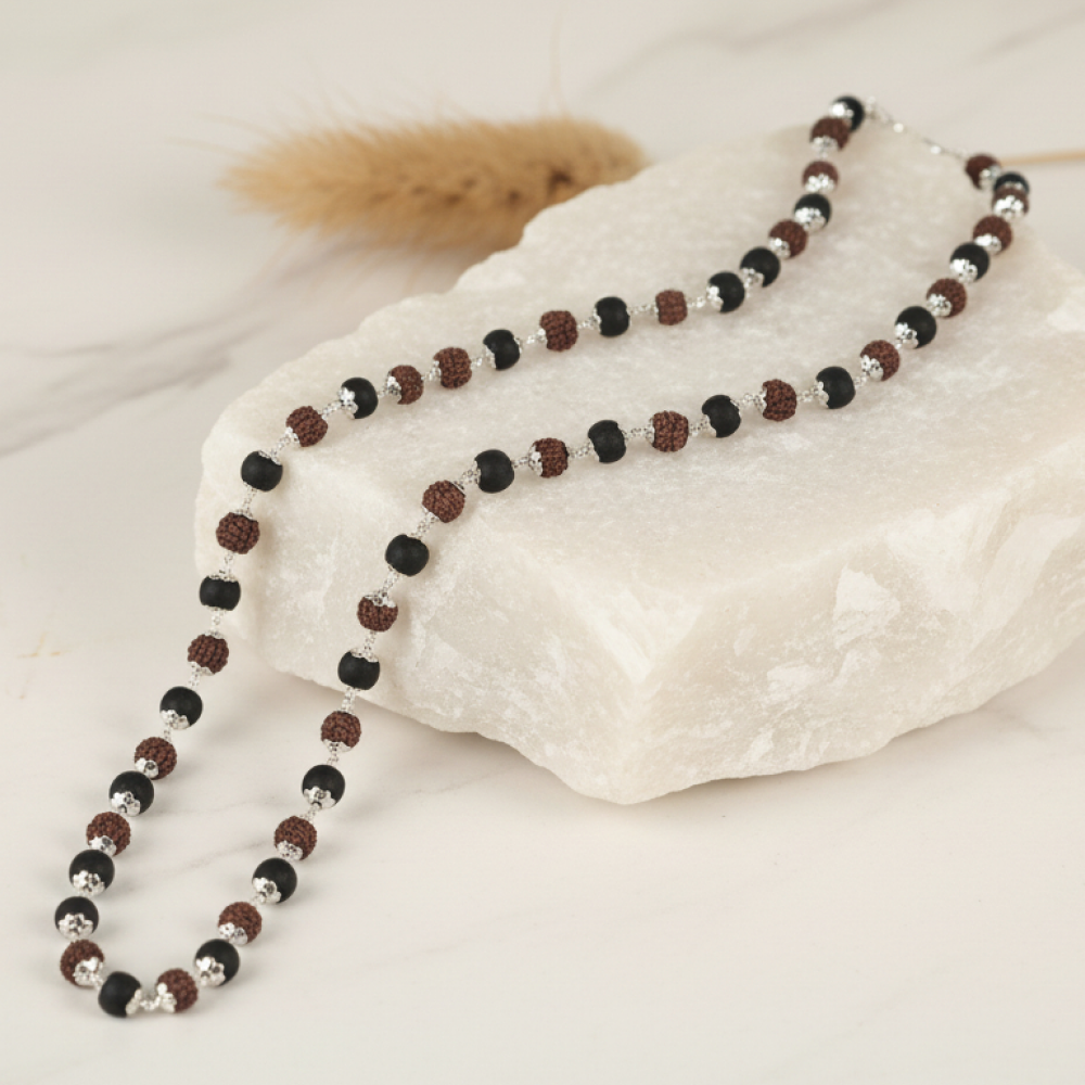 Siddh Rudraksha & Karungali Mala - 54 Beads, 6mm